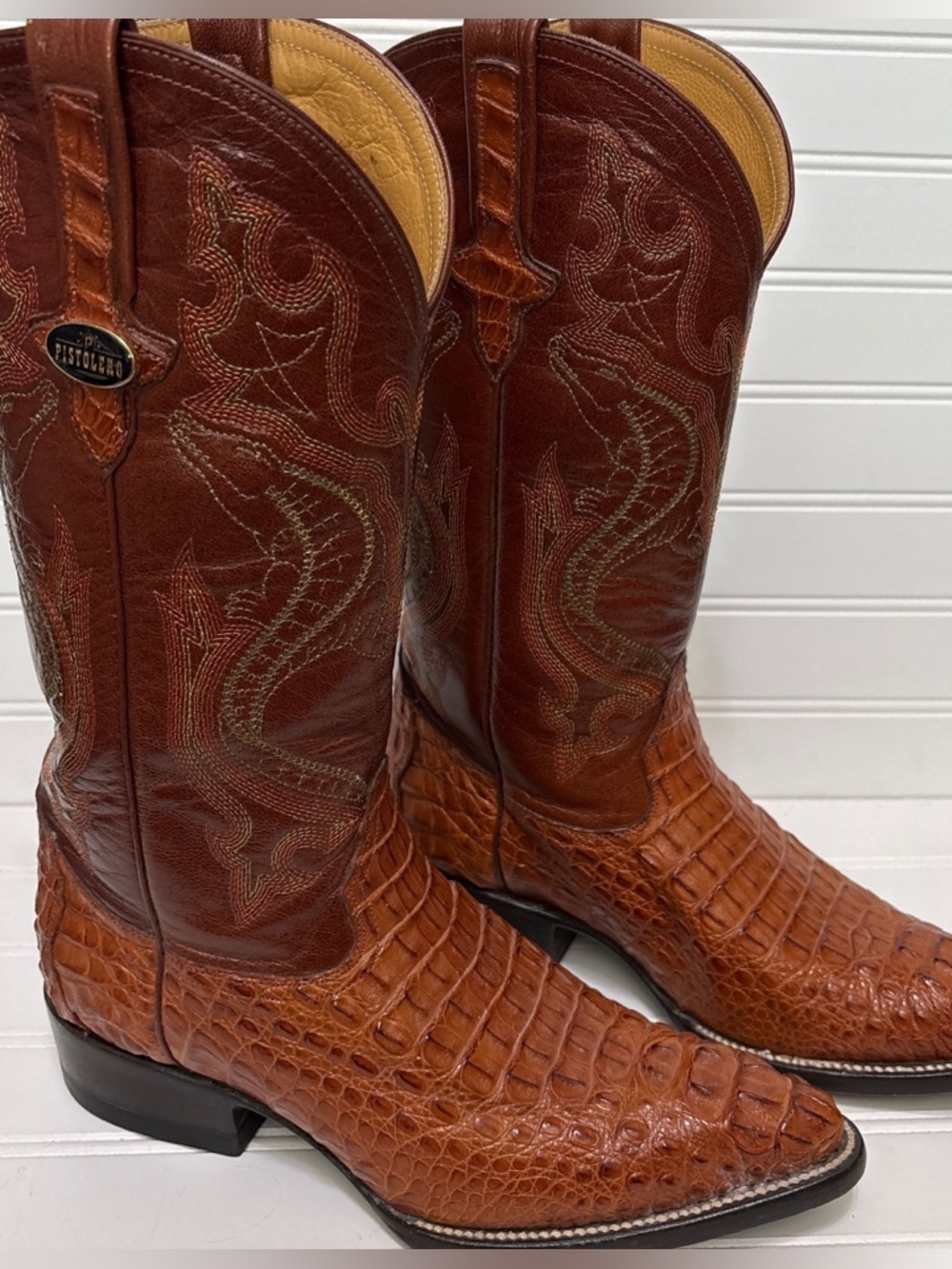 PISTOLERO Exotic Caiman Crocodile Brown Leather Cowboy Boots Mens Size 6.5